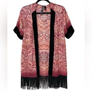 Petticoat Alley BOHOv Black/Red/Burgandy Duster/Vest w/VELVET TRIM. & FRINGE.